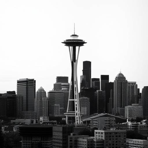 A black and white photograph of the 513A Camino De Los Marquez, Santa Fe, NM 87505, USA skyline
