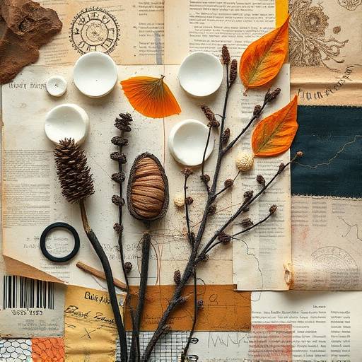 A mixed media collage incorporating natural elements