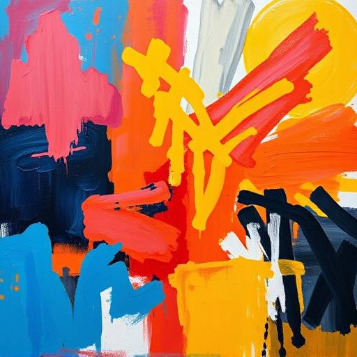 Abstract painting with bold brushstrokes and vibrant colors.