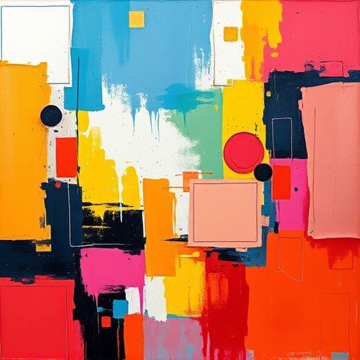 Abstract painting with bold colors and geometric shapes