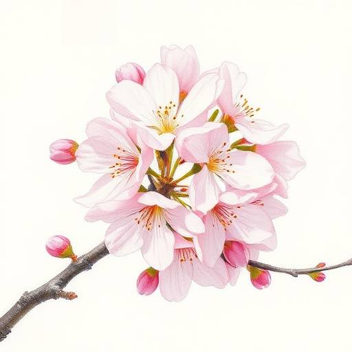 Evelyn Hayes' watercolor painting of blooming cherry blossoms