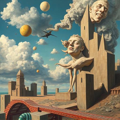 Example of Surrealism painting with dreamlike imagery and unexpected juxtapositions