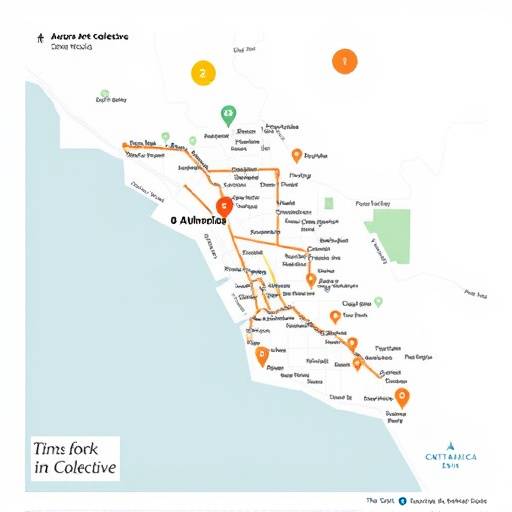 Map showing the location of Aurora Arts Collective in Santa Monica, California